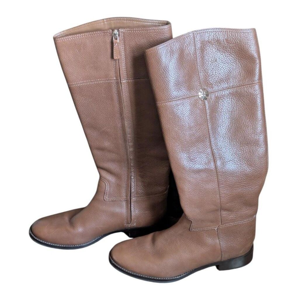 Tory Burch Cognac Tan Pebbled Leather Equestrian Riding Boots, Size 10.5M